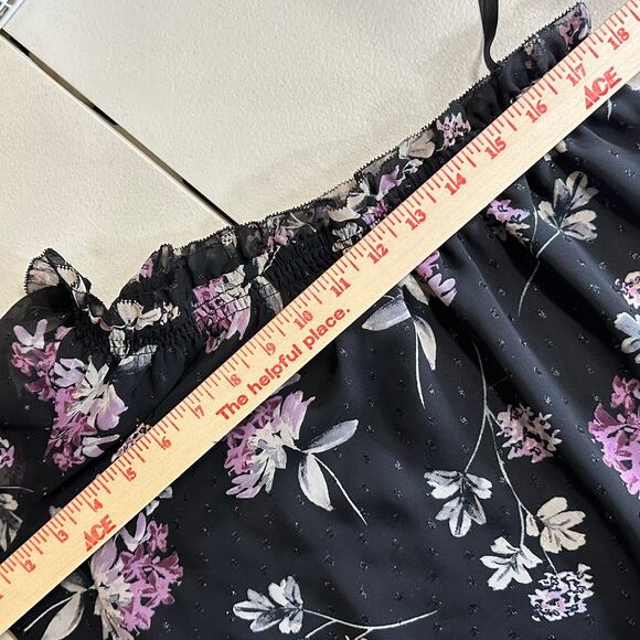 WHBM‎ Medium One Shoulder Blouse Whimsigoth Floral Purple Black Moody Midnight - Picture 8 of 9